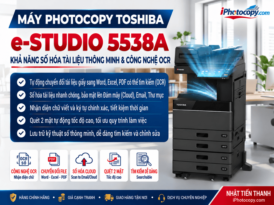 Máy Photocopy Toshiba e-Studio 5538A - Mới 100% Máy Photocopy Toshiba e-Studio 5538A - Số hóa tài liệu với tính năng Scan và OCR thông minh
