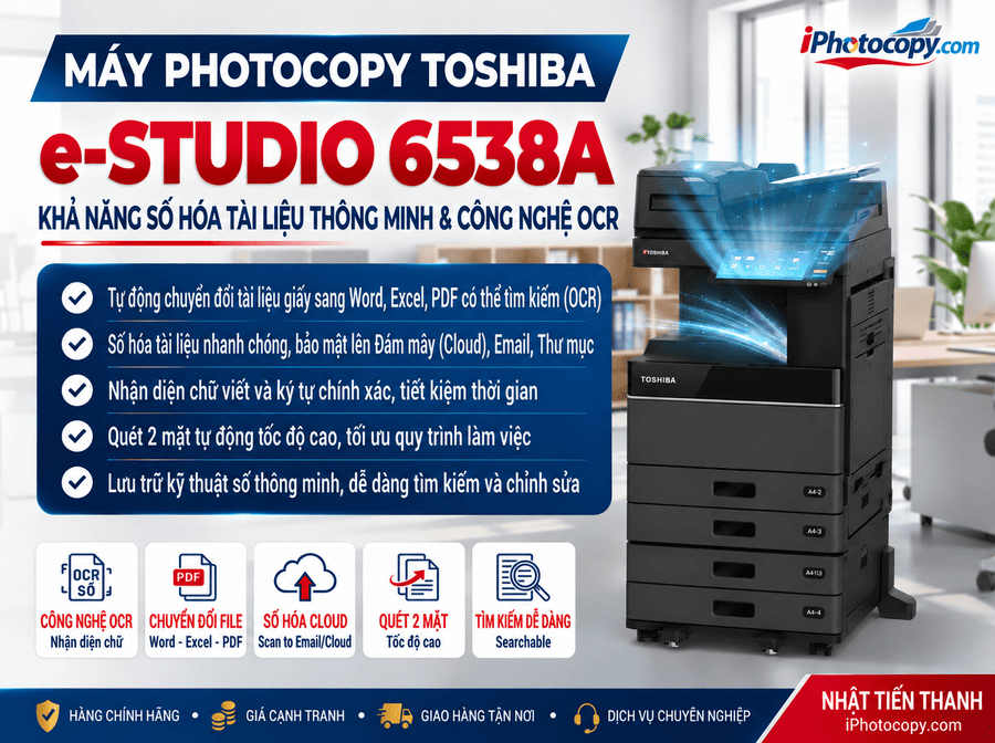 Máy Photocopy Toshiba e-Studio 6538A - Mới 100% Máy Photocopy Toshiba e-Studio 6538A - Số hóa tài liệu với tính năng Scan và OCR thông minh